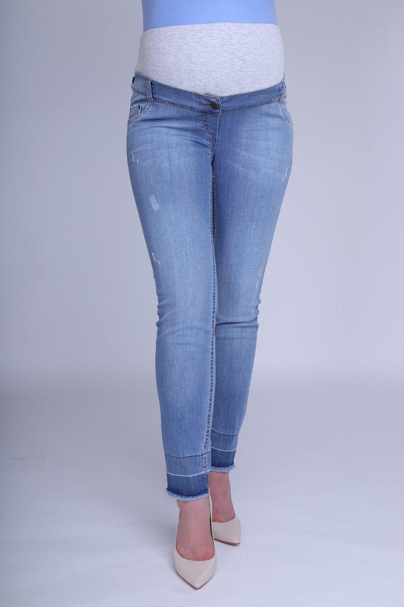 Фото джинсы для беременных MAMA`S FANTASY, модель зауженного укороченного кроя, высокая вставка от магазина СкороМама, синий, размеры.