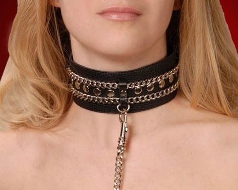 Чёрный ошейник с цепочками и поводком - Sitabella BDSM accessories 3101-1