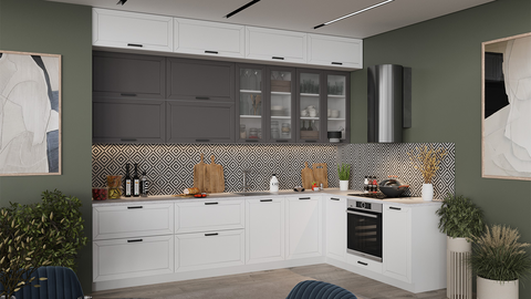 Кухня угловая Лорас 3.2 х 2.0 м белый / холст белый / холст вулкан