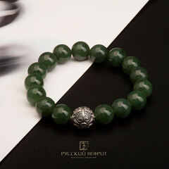 Браслет "Летучая мышь". Зелёный нефрит. Бусины 12мм.