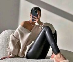 Штаны утеплённые с начёсом, эко кожа