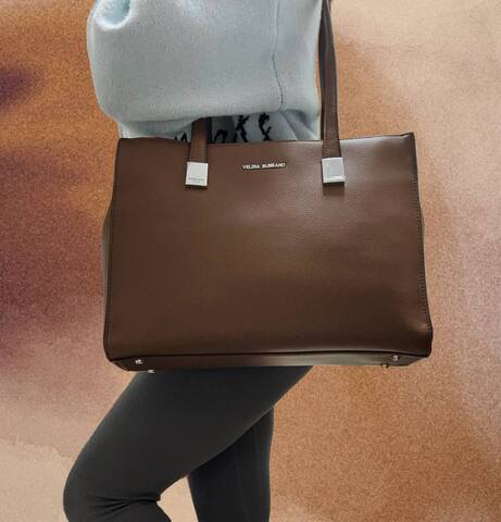 Сумка женская кожаная тоут коричневая, большая повседневная сумка на плечо для работы и города