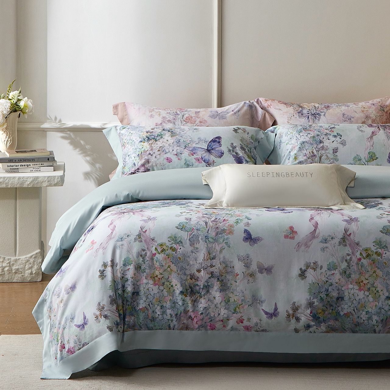 ZEPHYR HOME 60S Египетский хлопок  (двухспалка)  Мятный Цветы Бабочки