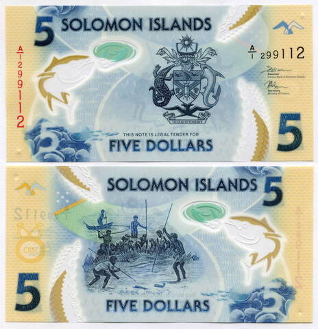 Банкнота Соломоновы острова 5 долларов 2019 год. (пластик)