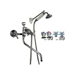 Смеситель для ванны-умывальника ПСМ 160-К/89, металлические маховики Крест, переключатель - керамическая кран-букса