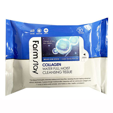 FarmStay Collagen Water Full Moist Cleansing Tissue - Салфетки увлажняющие с коллагеном