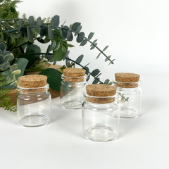 Баночки - бутылочки с пробкой декоративные, 30 мл, стеклянные, прозрачные, 4*3,7 см, набор 4 штуки.
