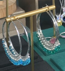 168/009 - Серьги-кольца(конго) Drop из серебра с подвесками в огранке бриолет, цвета морской волны