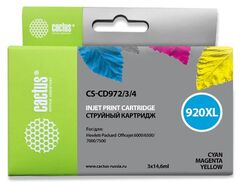 Картридж струйный Cactus CS-CD972, 3, 4 №920XL голубой, желтый, пурпурный набор (43.8мл) для HP DJ 6000, 6500, 7000, 7500