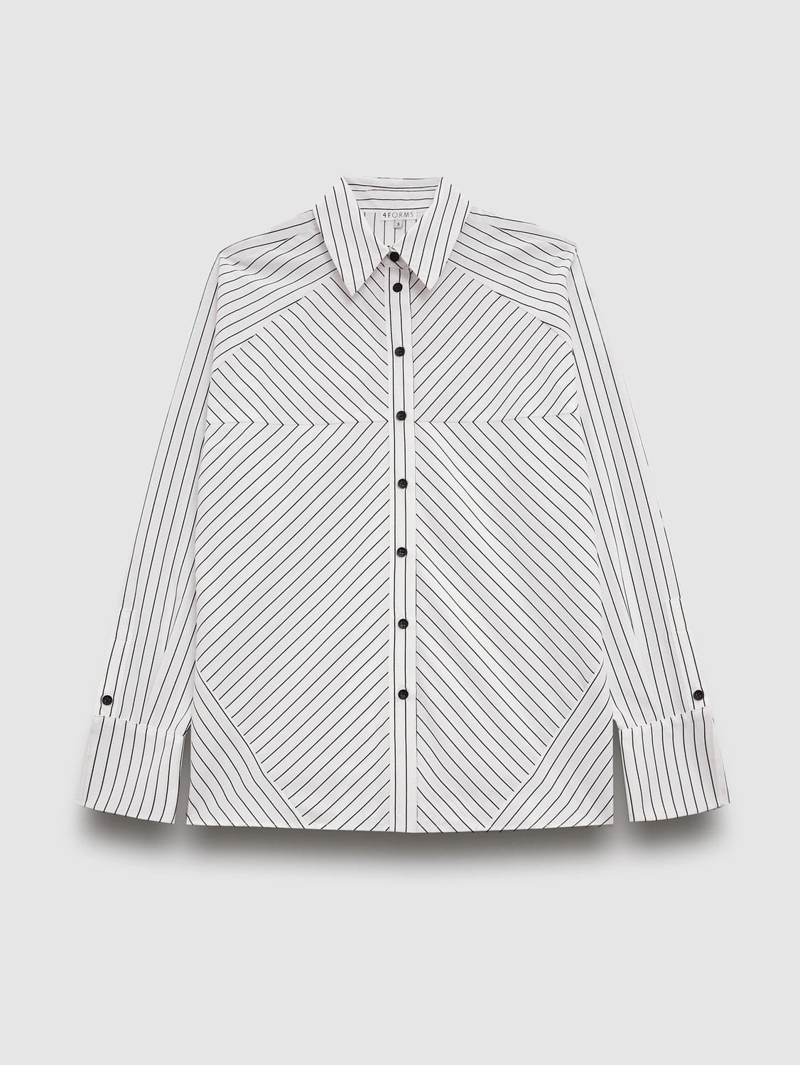 Рубашка прямая комбинированная в полоску, черно-белый