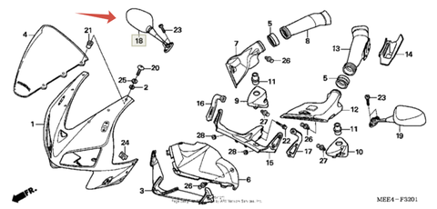 Honda Зеркало CBR 600 03-06 правое 88110-MEE-003