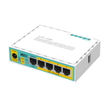 MikroTik hEX PoE lite with 650MHz CPU, 64MB RAM, 5xLAN (four with PoE out), USB, RouterOS L4, plastic case and PSU