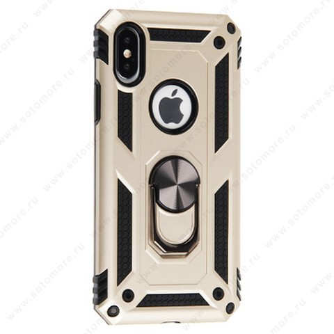 Накладка для Apple iPhone XS/ X черная внутреняя резиновая накладка + сверху пластик желтый с поворотной подставкой Тип 1