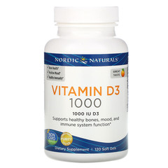 Nordic Naturals, Витамин D3, апельсин, 1000 МЕ, 120 штук