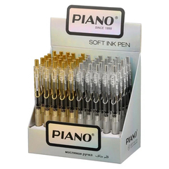 Ручка шариковая, масляная, автоматическая, Piano, синие чернила, прозрачный корпус с золотыми и серебряными вставками