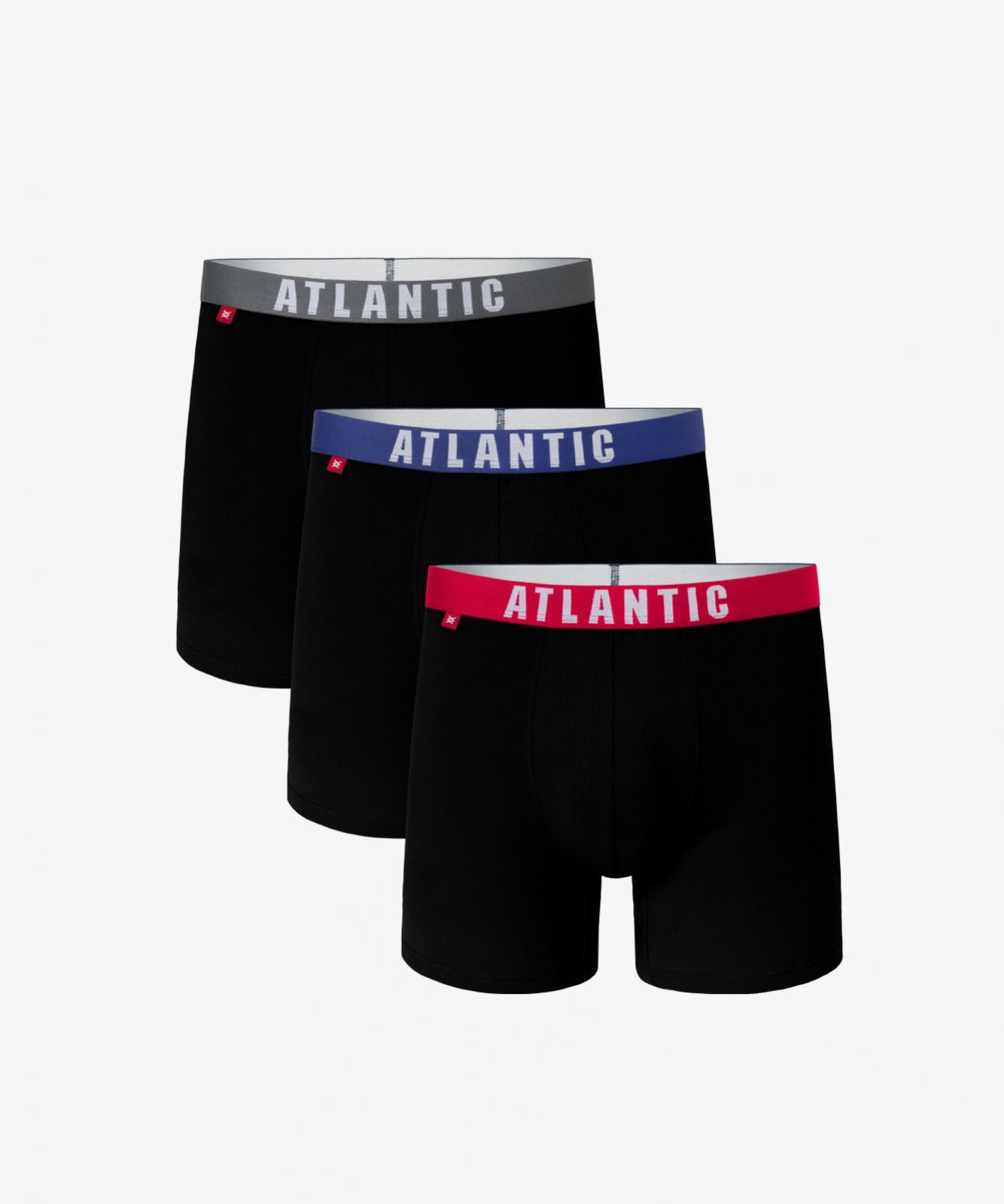 Мужские трусы шорты удлиненные Atlantic, набор 3 шт., хлопок, черные, 3MH-037