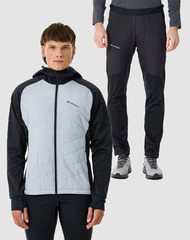 Премиальный костюм для лыж и зимнего бега Nordski Hybrid Hood Pro Black-Grey