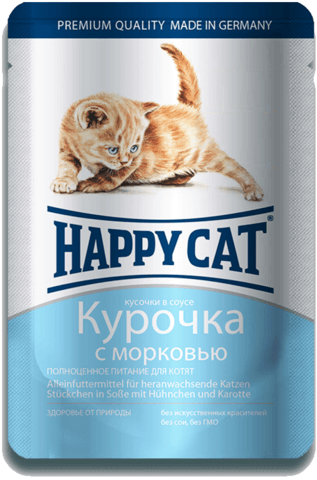 купить Happy Cat Kitten Chunks in Gravy with Chicken and Carrots пауч (влажный корм) для котят курочка с морковью