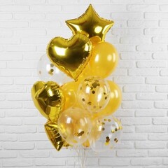 Букет шаров «Золотые Сердца» и звёзды с шарами с конфетти