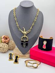 Серьги KEY LOCK style Schiaparell с черной эмалью