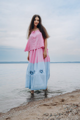 ❀ Розовый рассвет. Костюм льняной топ с юбкой макси с вышивкой 