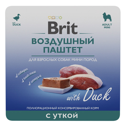 Brit Premium воздушный паштет для взрослых собак мини пород (утка) 100 г