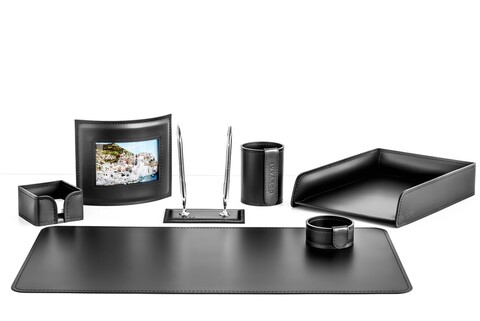 Настольный набор 7 предметов из кожи цвет черный №151