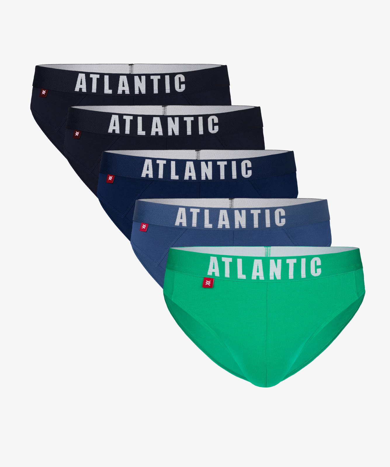 Мужские трусы слипы спорт Atlantic, набор 5 шт., хлопок, темно-синие + серо-голубые + зеленые + темно-голубые, 5SMP-004