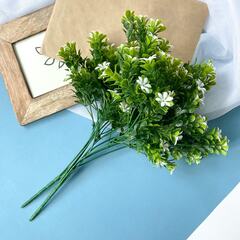 Травка искусственная, зелень искусственная с цветочками, пластик, 37 см, букет 5 веток, набор 2 букета.