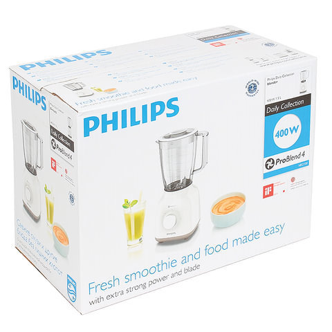 Блендер стационарный PHILIPS HR2100/00, 400 Вт, 2 скорости, чаша 1,5 л, пластик, белый