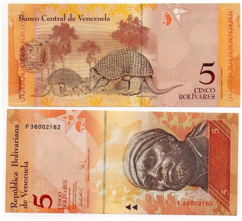 Банкнота 5 боливаров 2013 год, Венесуэла. UNC