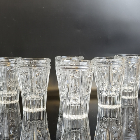 Стаканы, стопки хрустальные набор из 6 штук, алмазная грань, геометрический орнамент, (объём-? мл), винтаж СССР 1970-1990 гг