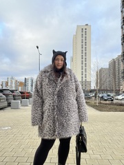 Шуба утепленная эко-мех Серый барс