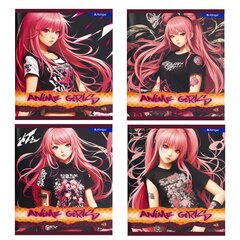 Тетрадь 48л., А5, клетка, Alingar "Anime girls", скрепка, мелованный картон (стандарт), выб УФ лак, блок офсет, 4 дизайна в пленке т/у