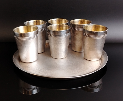 Коньячный набор - 6 стопок и подносик - мельхиор серебрение - СССР