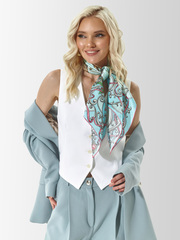 Платок «Яйцо Фаберже Ландыши» 100% шёлк лазурный
