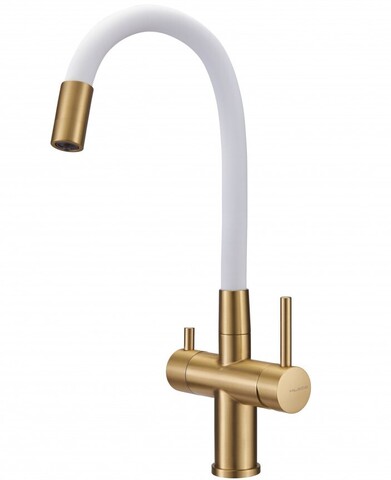 Milacio Ultra 560 MCU.560.GDW Смеситель для кухни, брашированное золото белый шланг