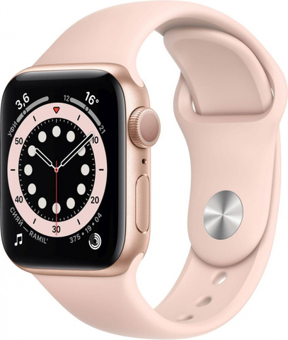 Умные часы Apple Watch Series 6, 40 мм, корпус из алюминия золотого цвета, спортивный ремешок
