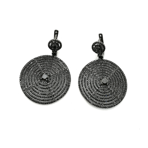 17017- Серьги-круги из черного серебра с микроцирконами