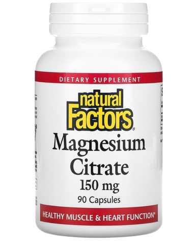 Natural factors, цитрат магния, 150 мг, 90 капсул