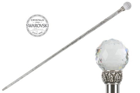 Трость мужская Pasotti Swarovski® Crystal Ball Cane, Silver Shaft, Италия.