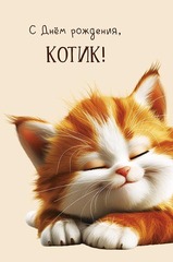 Открытка, С Днем рождения, Котик, 12,1*18,3 см, 1 шт.