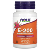Витамин Е NOW Foods E-200 with mixed tocopherols, 100 капсул 1