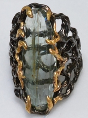 Колеус-аквамарин (серебряное кольцо с позолотой)