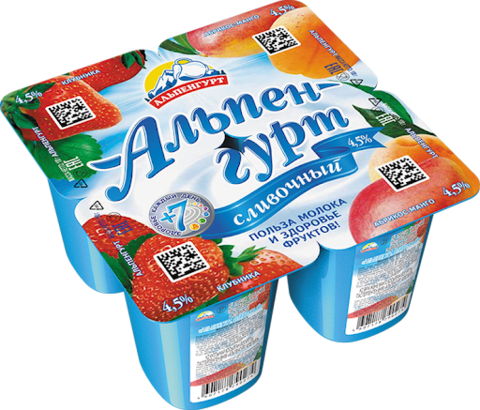 Йогурт Альпенгурт 4,5% сливочн манго клуб абр 100г, шт