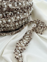 Тесьма жемчуг коричневая капучино твидовая 2 ряда