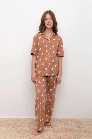 пижама  для девочки  КБ 2829/кофейный мусс,белый кролик