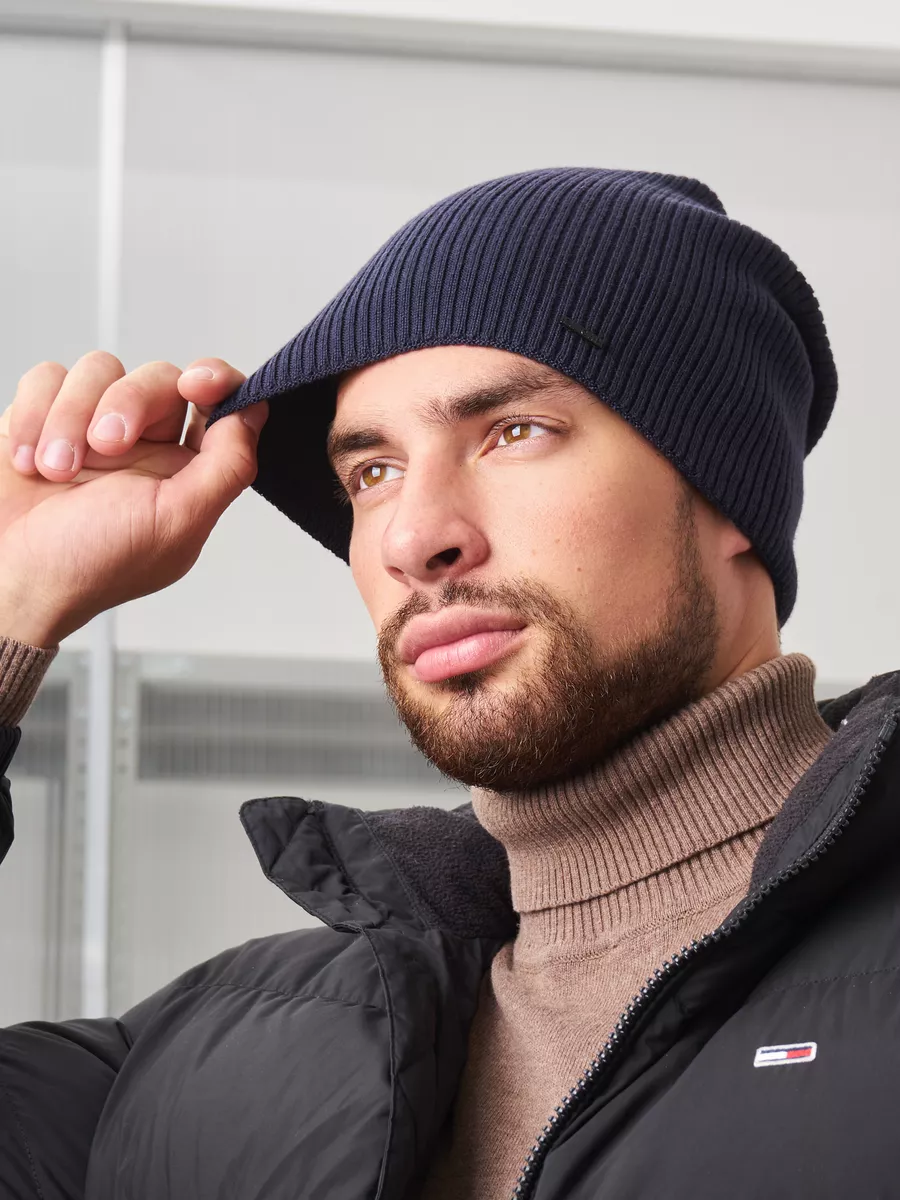 Шапка зимняя на флисе вязаная бини