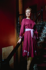 Анна. Платье льняное с вышивкой под пояс PL-422617