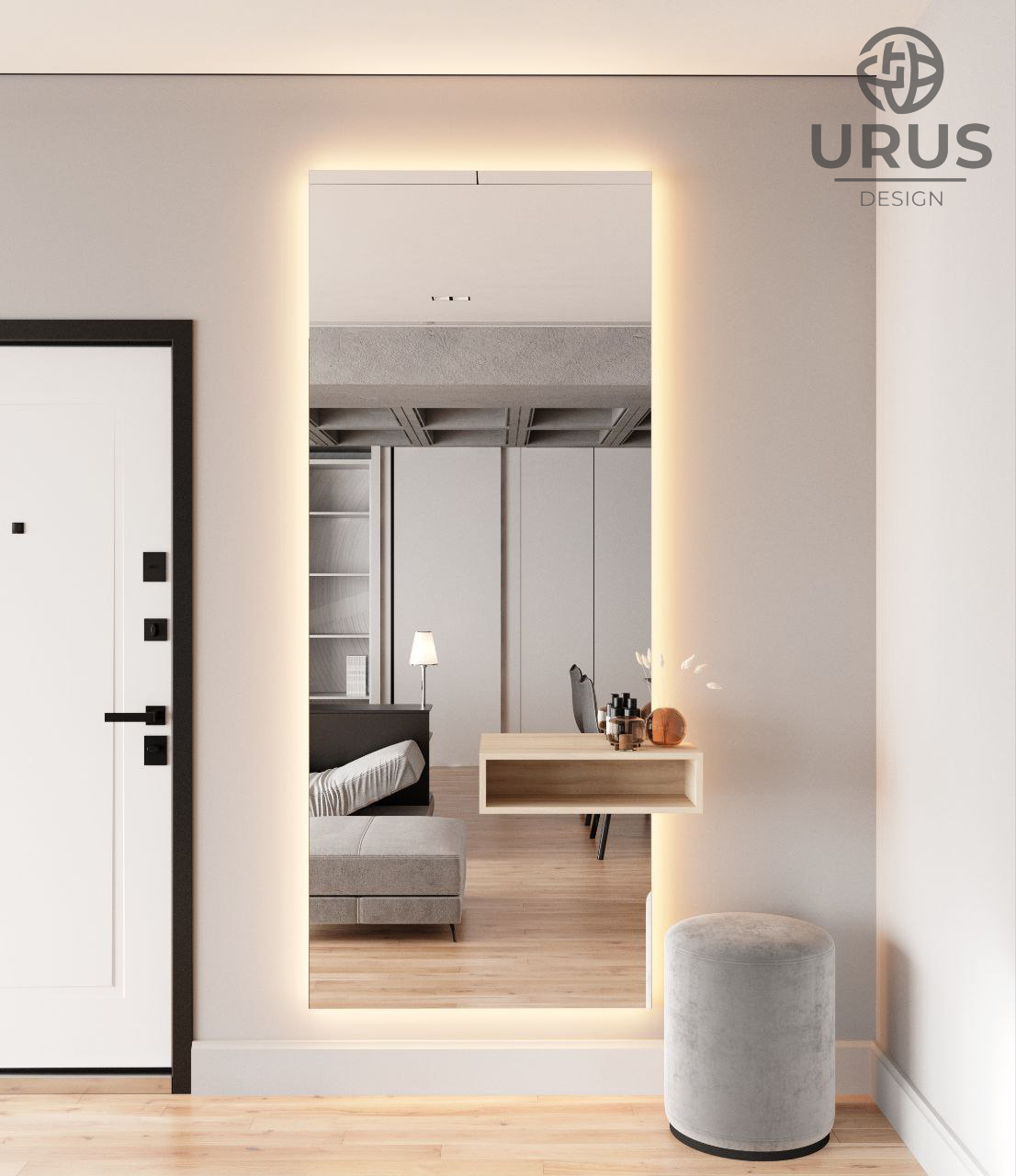 Зеркало в полный рост с подвесной тумбой LED подсветкой. | URUS design